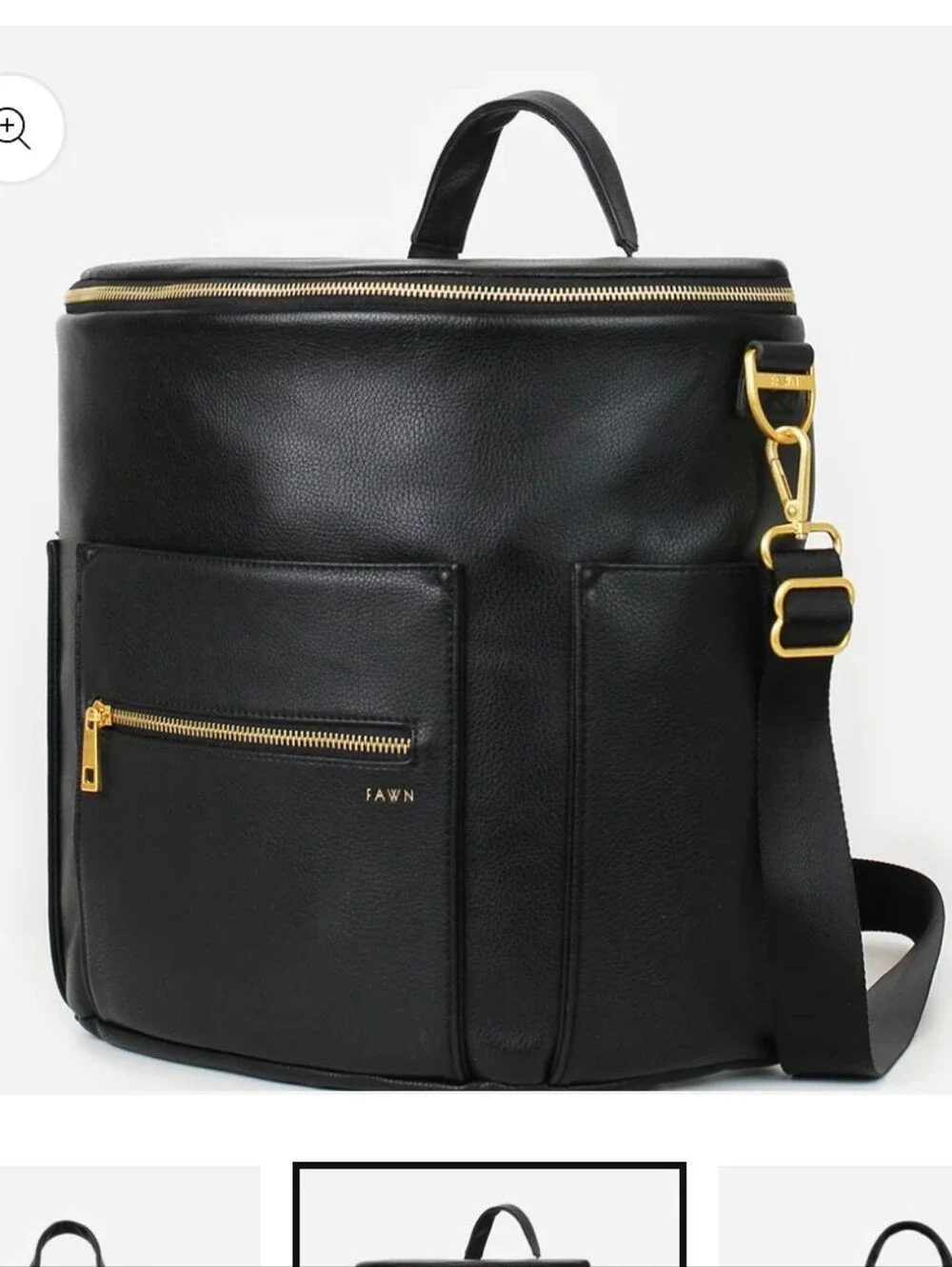 Fawn Design The Original Large Backpack Messenger Diaper Bag BLACK Vegan Leather